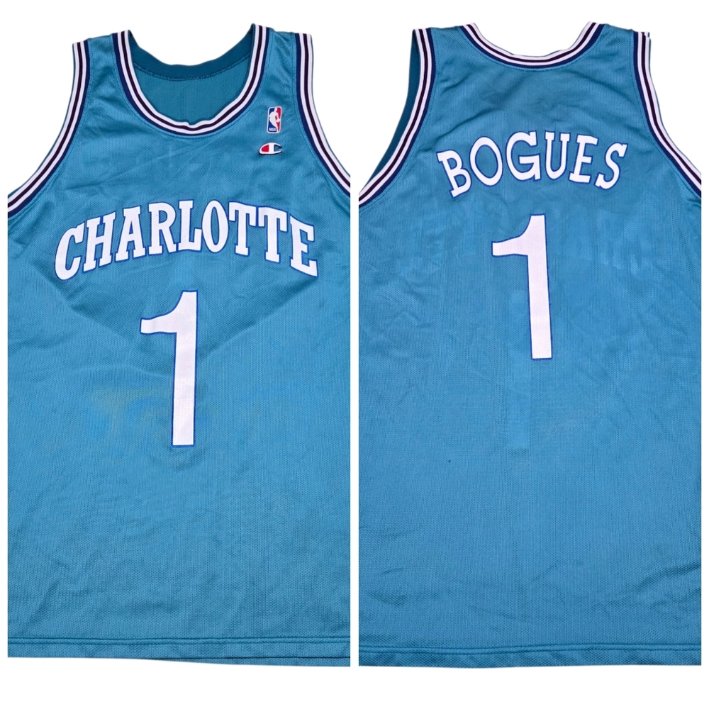 Vtg Champion Muggsy Bogues Charlotte Hornets Teal #1 Jersey, Men's 48 / XL